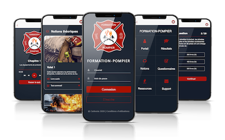Plusieurs captures d'écran de l'application Formation-Pompier